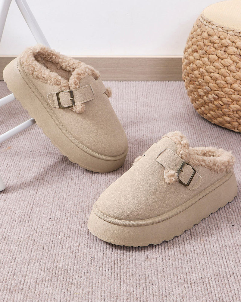 Thick-soled plush buckle warm slippers slippers