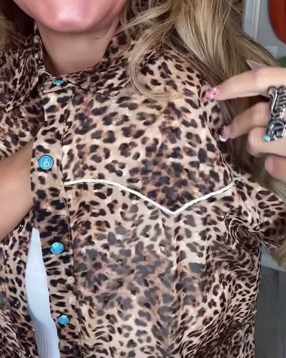 Stylish Leopard Print Short-Sleeved Shirt