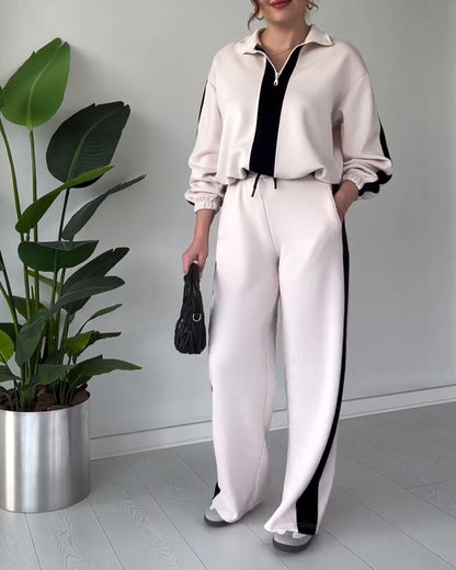 Casual colorblock lapel two-piece suit 2024 f/w two-piece sets