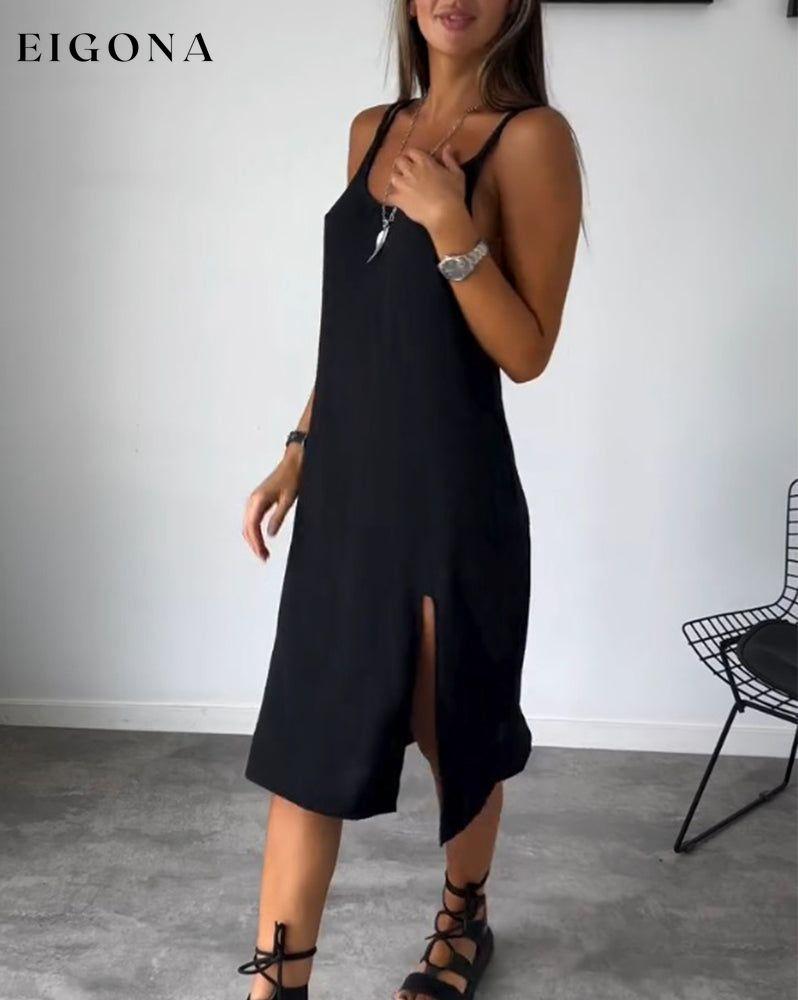 Slit solid color suspender dress casual dresses summer