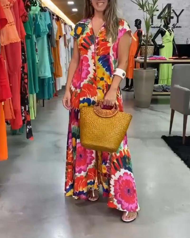 Buntes Kleid mit Taschen und Blumenmuster