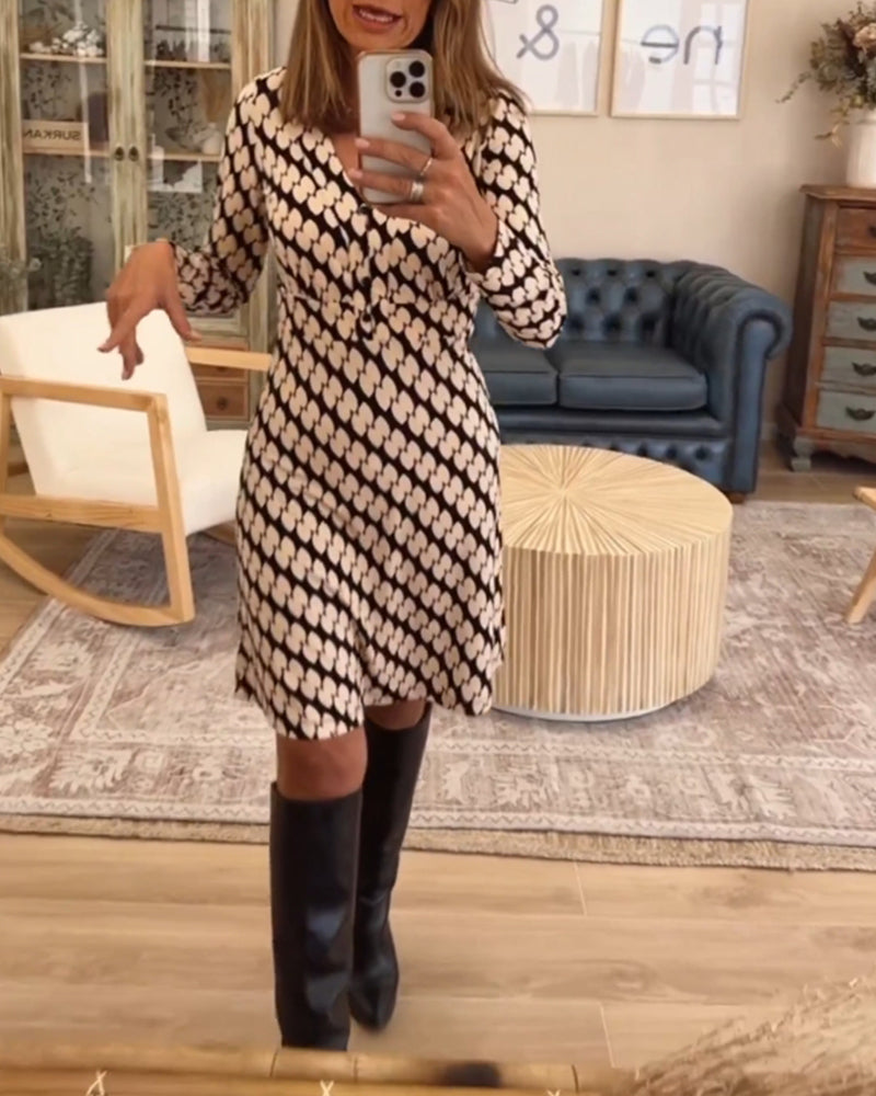 V-neck elegant printed dress