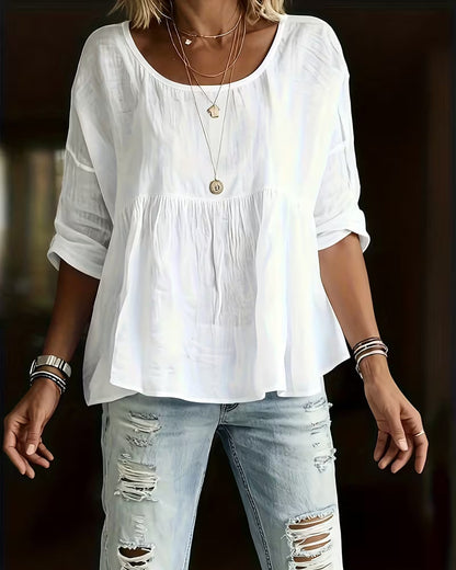 Round-Neck Loose-Fitting Solid-Color Top