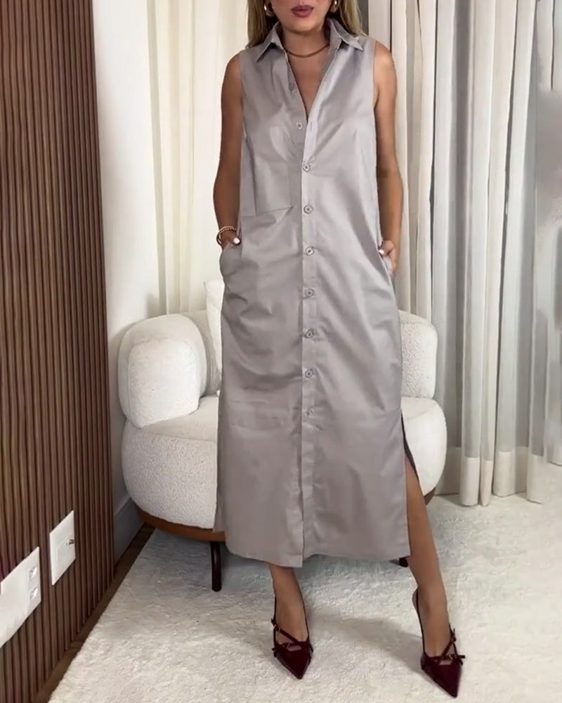 Solid Color Sleeveless Cardigan Dress