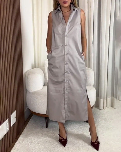 Solid Color Sleeveless Cardigan Dress