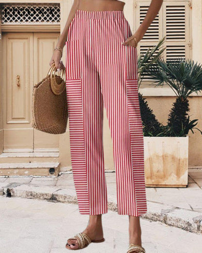 Pinstripe pocket casual pants pants spring summer