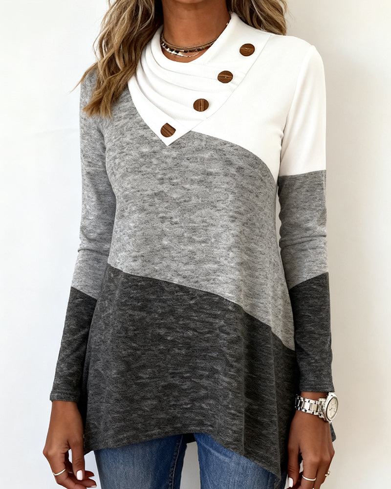 Contrast Color Fashionable Patchwork Top