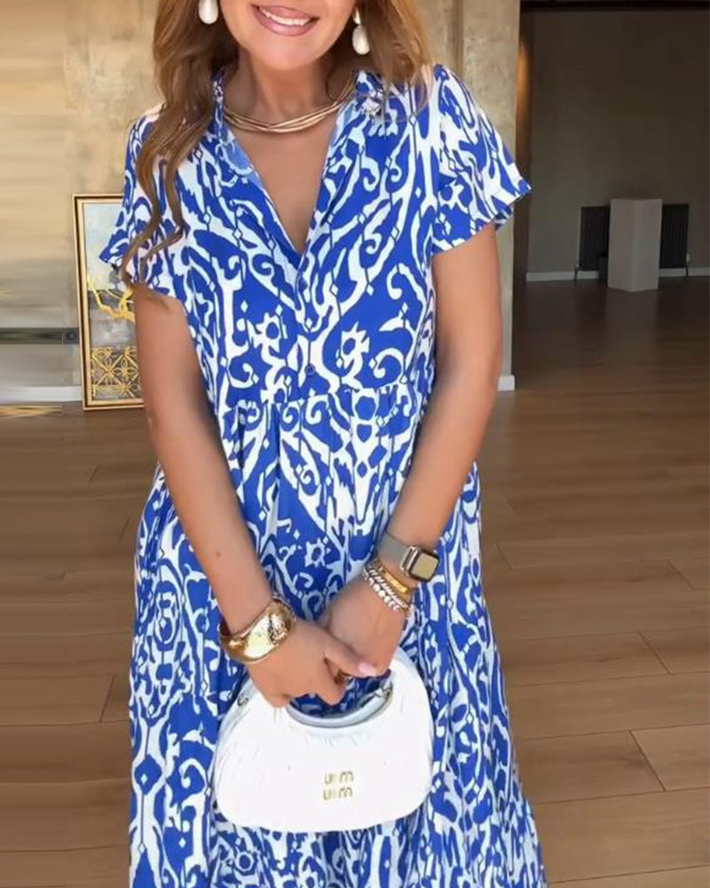 Kurzärmliges, bedrucktes Modekleid
