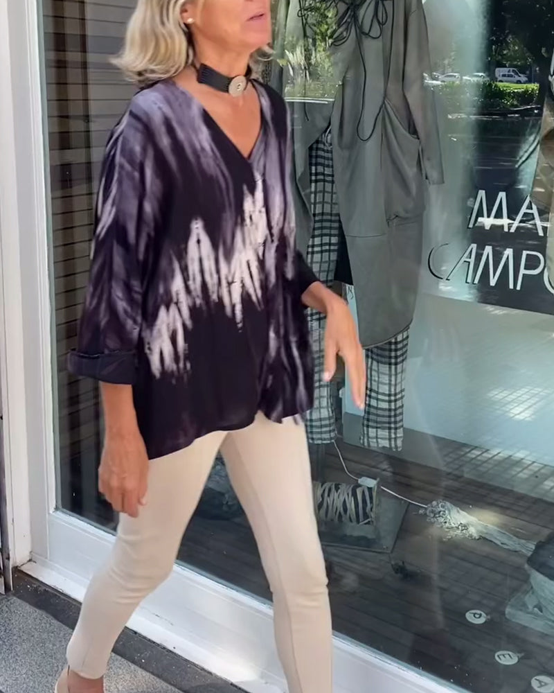 Vintage Bluse mit V-Ausschnitt und Print