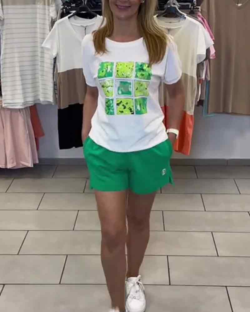 Lässiges, bedrucktes Shorts-Set mit mittelhohem Bund