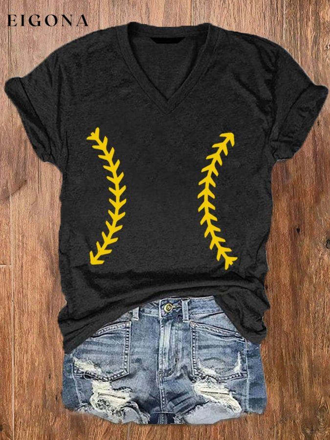 Women's Softball Lover Casual V-Neck Tee ball print