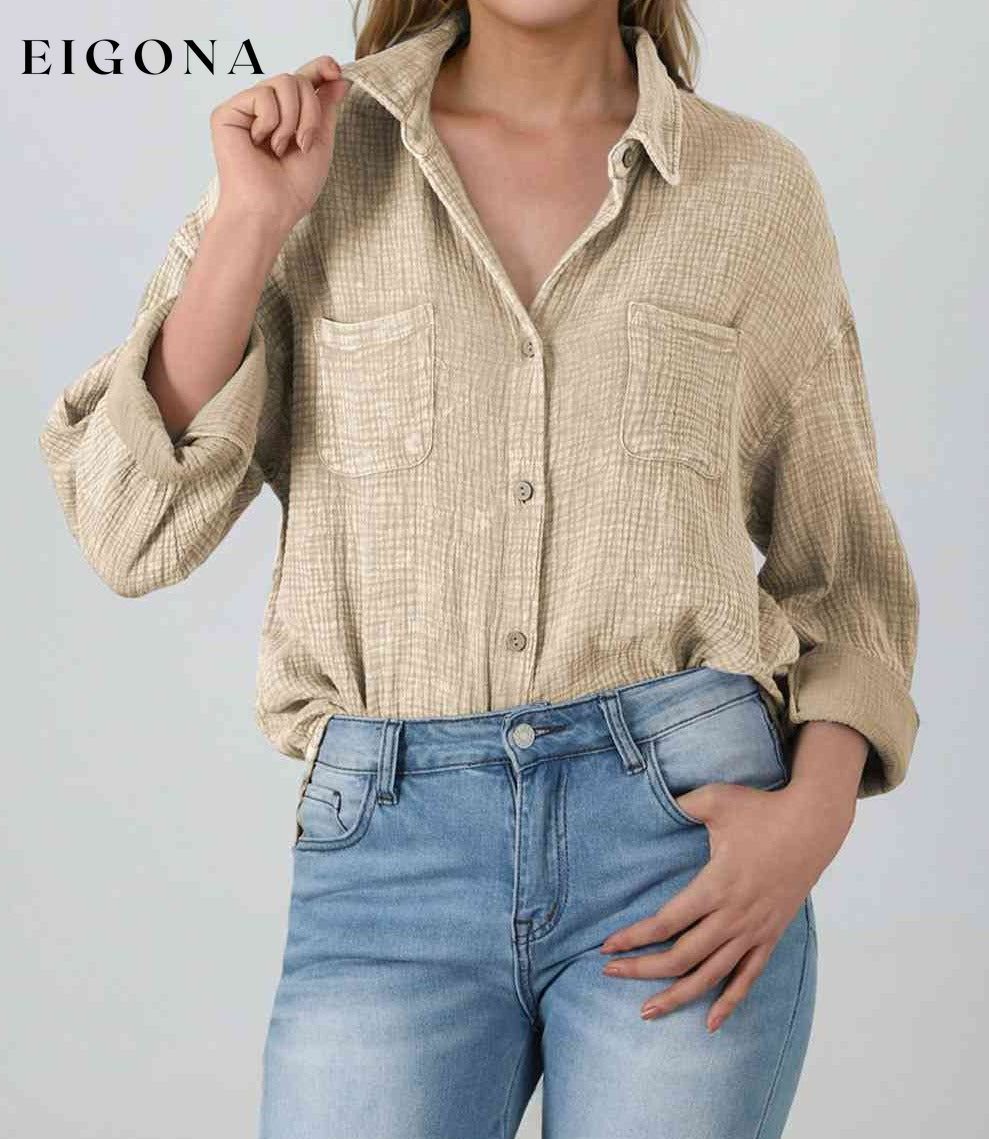 Textured Button Down Shirt Ivory button down shirt clothes Ship From Overseas shirt SYNZ top