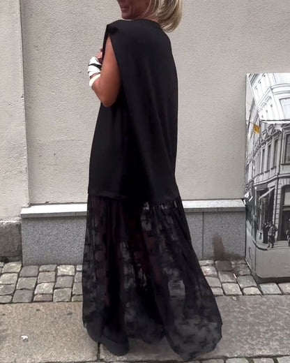 Ärmelloses Mesh-Patchwork-Kleid