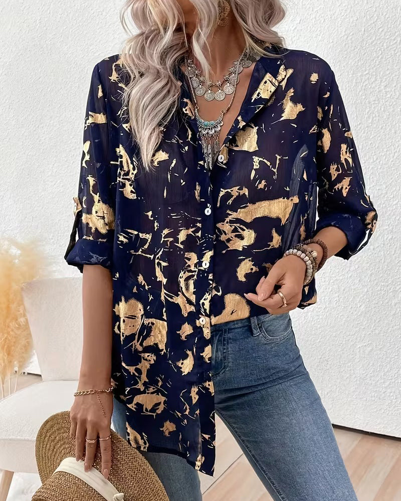 Long-Sleeved Printed Fashionable Casual Shirt