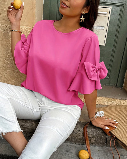 Bow Flared Sleeve Blouse