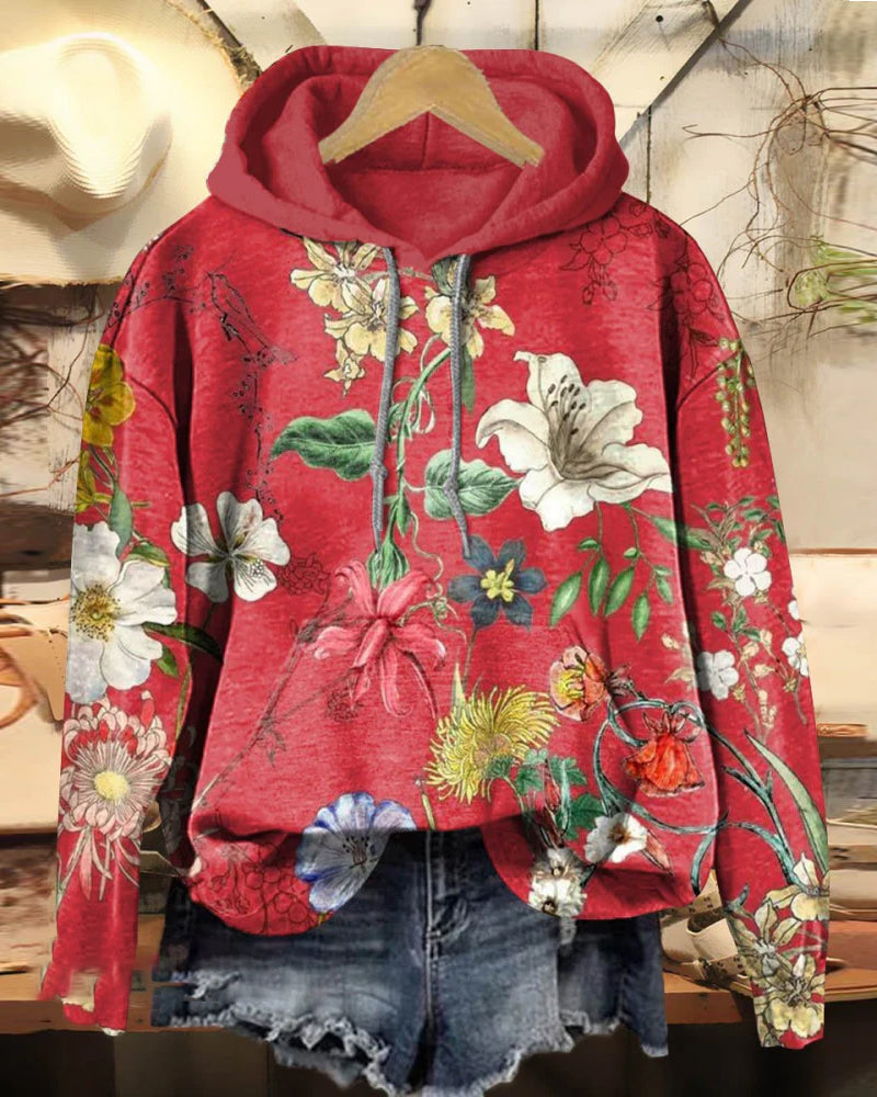 Women's Vintage Floral Print Casual Hoodie Sweatshirt 2024 f/w hoodies Vintage style