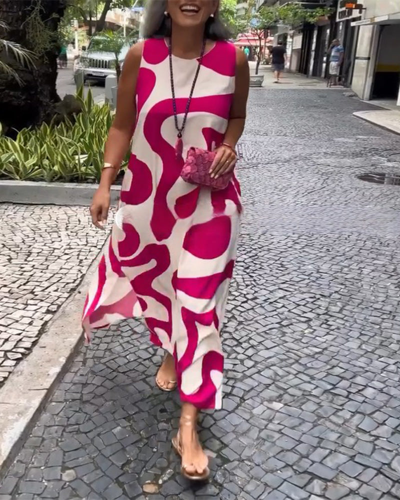 Ärmelloses Kleid mit Rundhalsausschnitt und geometrischem Print