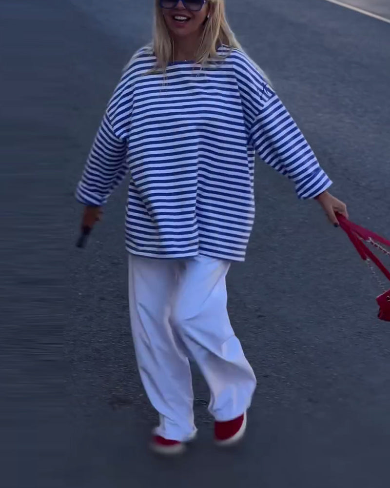 Lässiges gestreiftes Langarm-Top