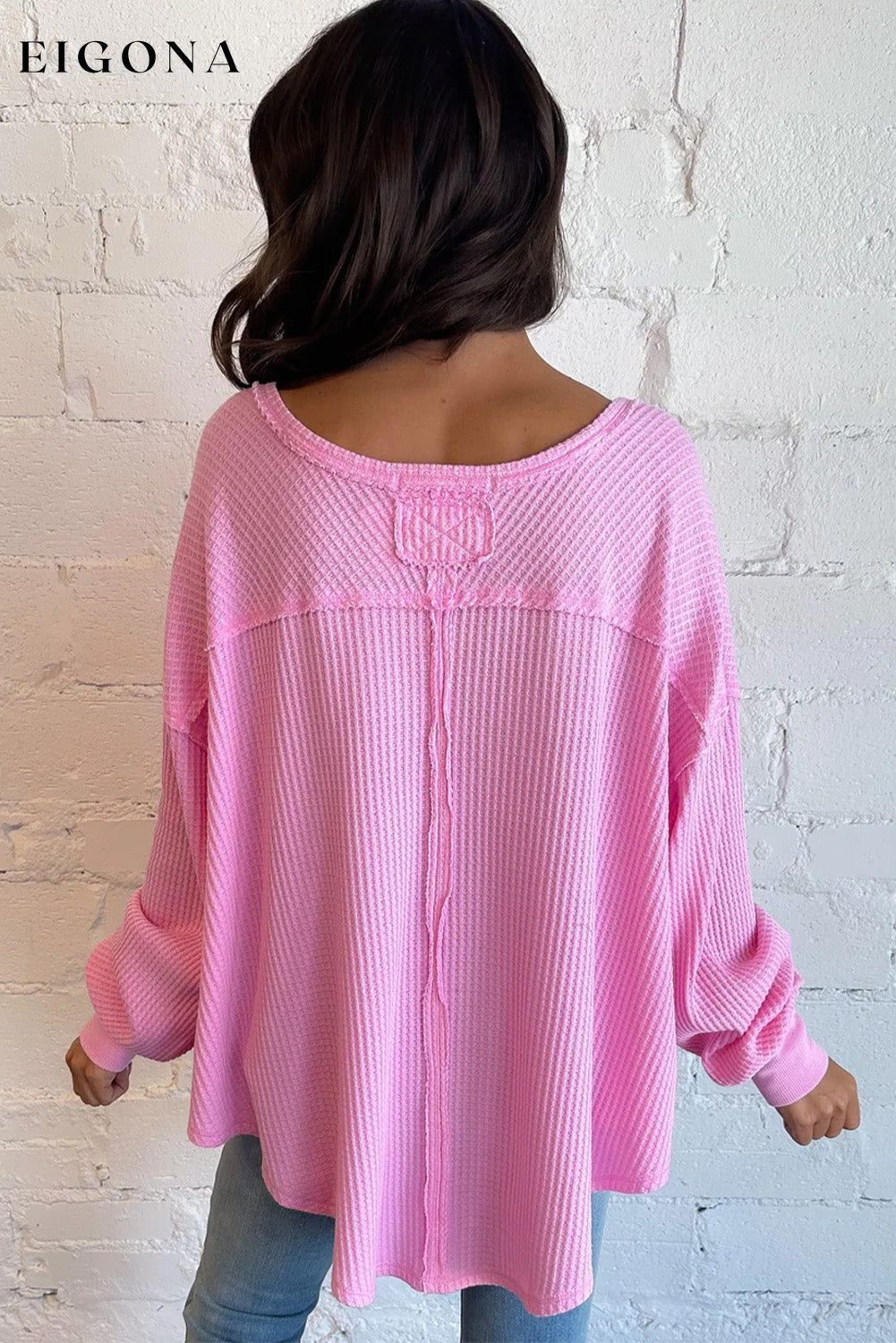 Bonbon Waffle Knit Exposed Seam High Low Top clothes Sweater sweaters