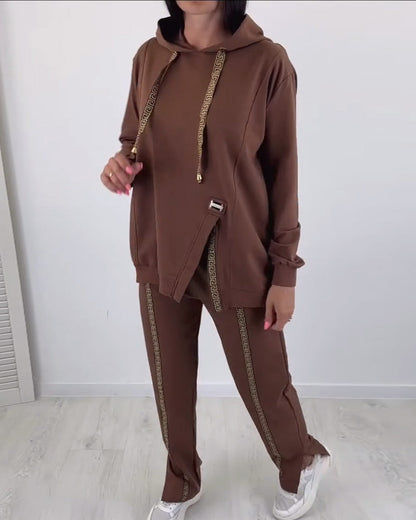 Casual solid color slit hoodie set 2024 f/w spring two-piece sets