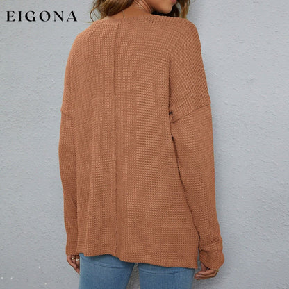Dropped Shoulder High-Low Waffle-Knit Top Changeable clothes long sleeve long sleeve shirts long sleeve top Ship From Overseas