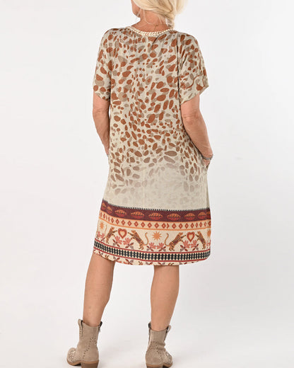 Printed V-neck Loose Fashionable Dress
