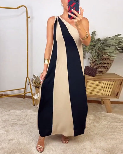 Striped printed one-shoulder casual long dress casual dresses summer