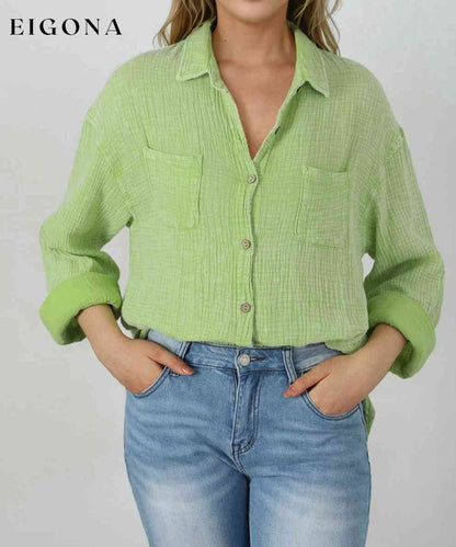 Textured Button Down Shirt Gum Leaf button down shirt clothes Ship From Overseas shirt SYNZ top