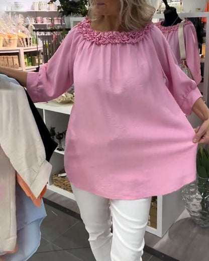 Lockere Bluse mit halblangen Ärmeln und Blumenmuster