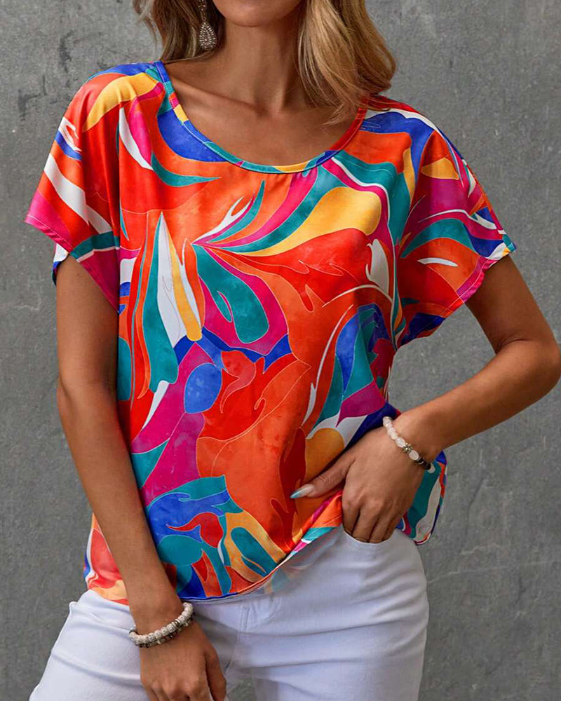 Round Neck Short Sleeve Printed T-Shirt