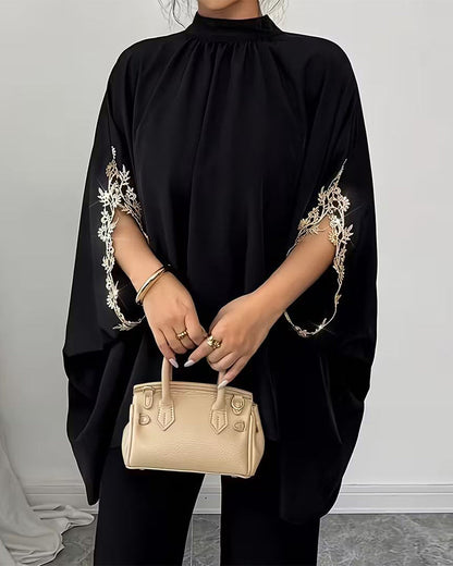 Stand Collar Elegant Patchwork Top