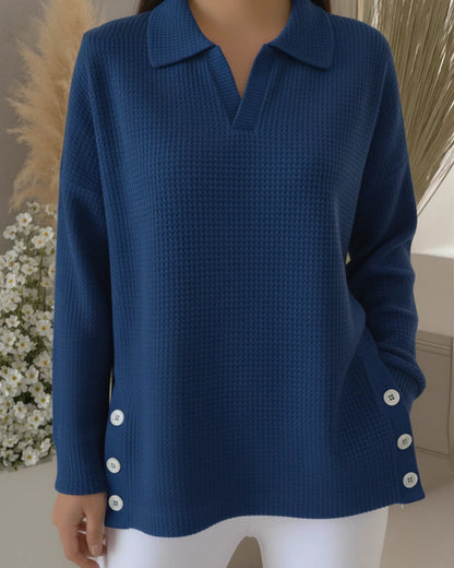 Polo Collar Waffle Sweatshirt