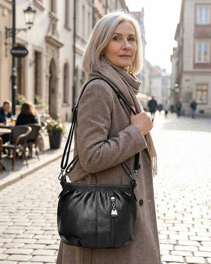 Casual Pleated Bucket Soft Leather Handbag