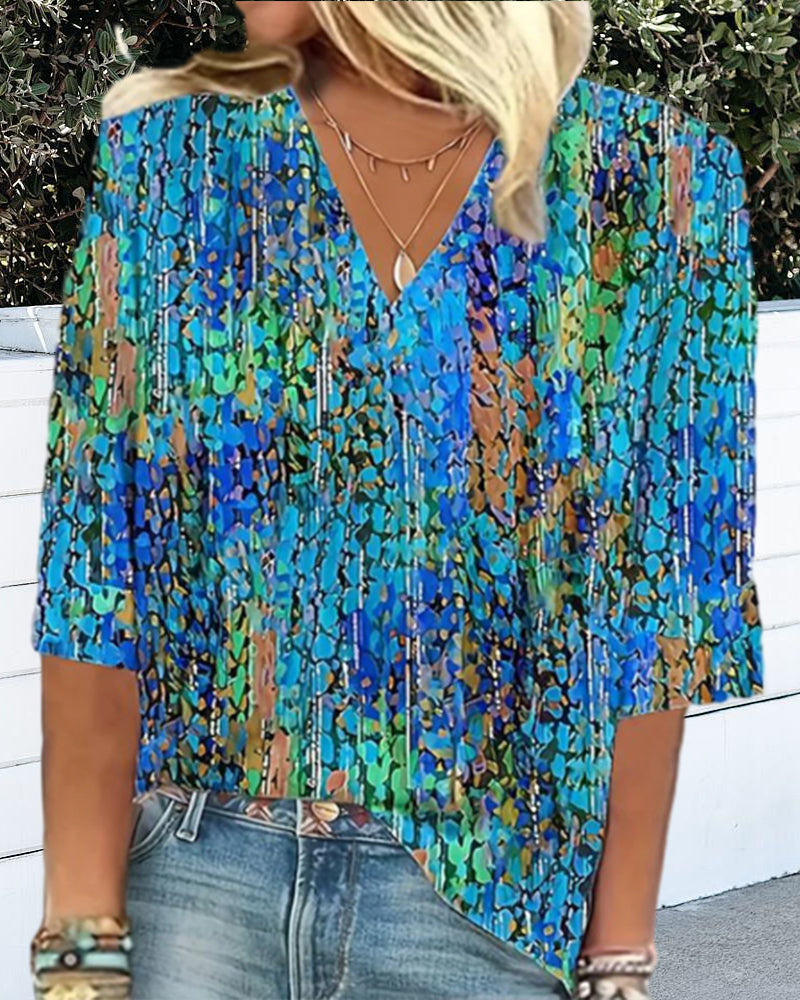 V-neck printed casual blouse blouses & shirts summer