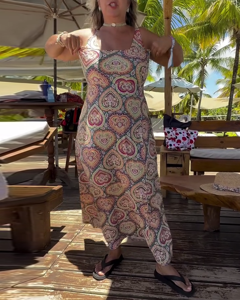 Trägerloser Badeanzug mit Herz-Urlaubs-Print