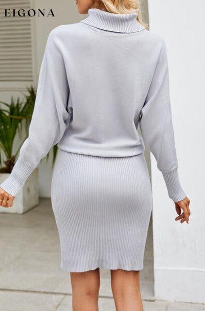 Ribbed Mock Neck Long Sleeve Sweater Dress casual dress casual dresses clothes dress dresses long sleeve dress long sleeve dresses Ship From Overseas X.X.W