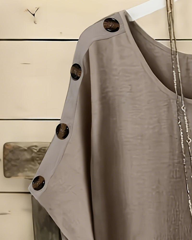 Batwing Sleeve Shoulder Buttons T-Shirt