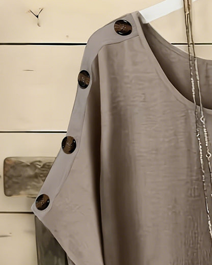 Batwing Sleeve Shoulder Buttons T-Shirt