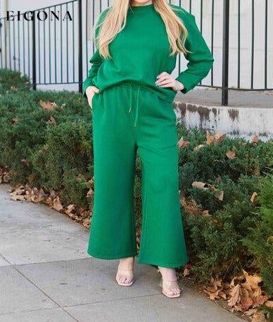 Double Take Full Size Textured Long Sleeve Top and Drawstring Pants Set Clothes Double Take lounge lounge wear lounge wear sets loungewear loungewear sets sets Ship from USA