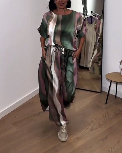 Temperament Printed Wide-Leg Pants Suit