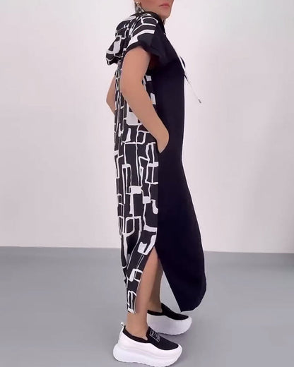 Lockeres Kontrastkleid mit halbem Reißverschluss