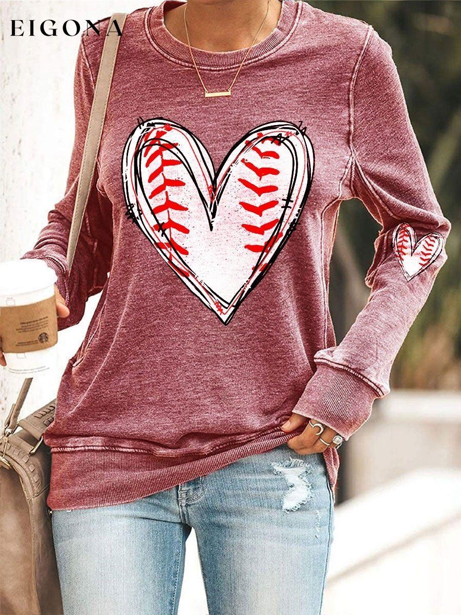 Women's Baseball Heart Print Top ball print