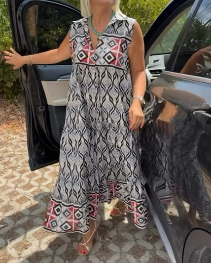 Ärmelloses Kleid mit Revers und Print