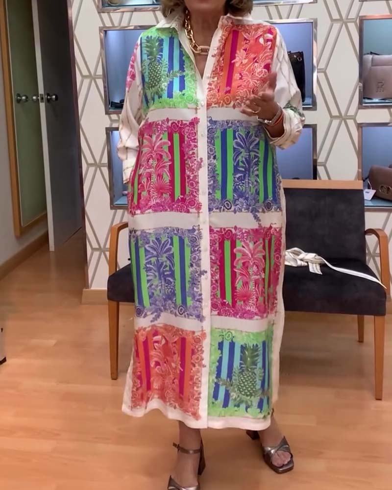 Patchwork Printed Long Shirt Dress