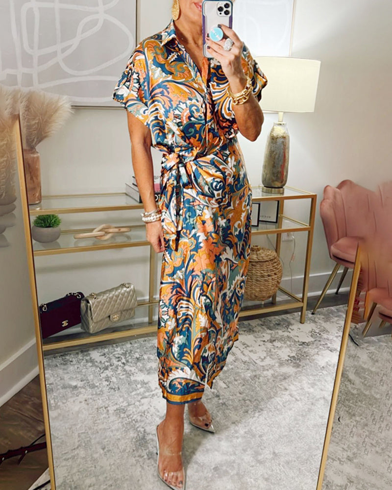 Fashion printed lapel strap dress 202466 casual dresses spring summer