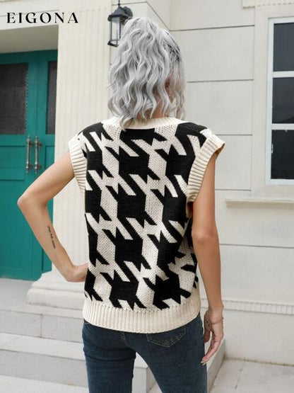 Houndstooth V-Neck Sweater Vest B&S clothes Ship From Overseas