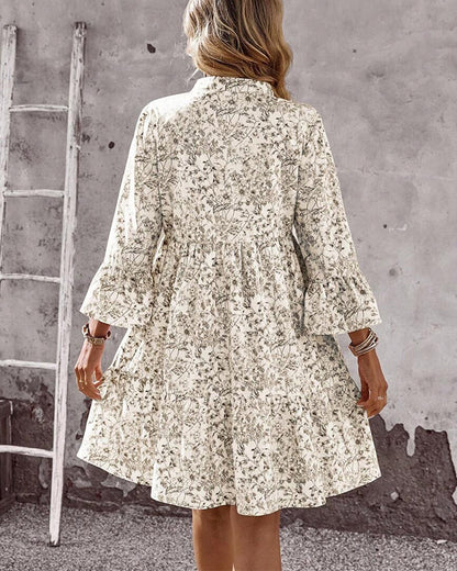 Stand-Collar Floral Print A-Line Dress