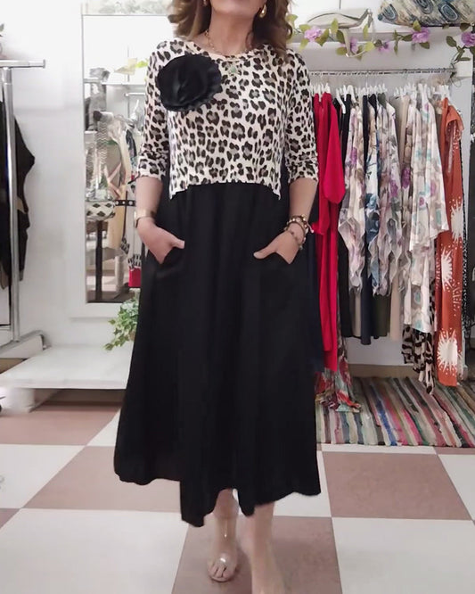 Paneled leopard print elegant dress
