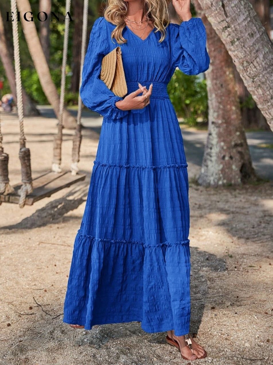 Smocked Waist V-Neck Maxi Dress Royal Blue clothes dress dresses G@S long dress maxi dress Ship From Overseas Shipping Delay 09/29/2023 - 10/04/2023