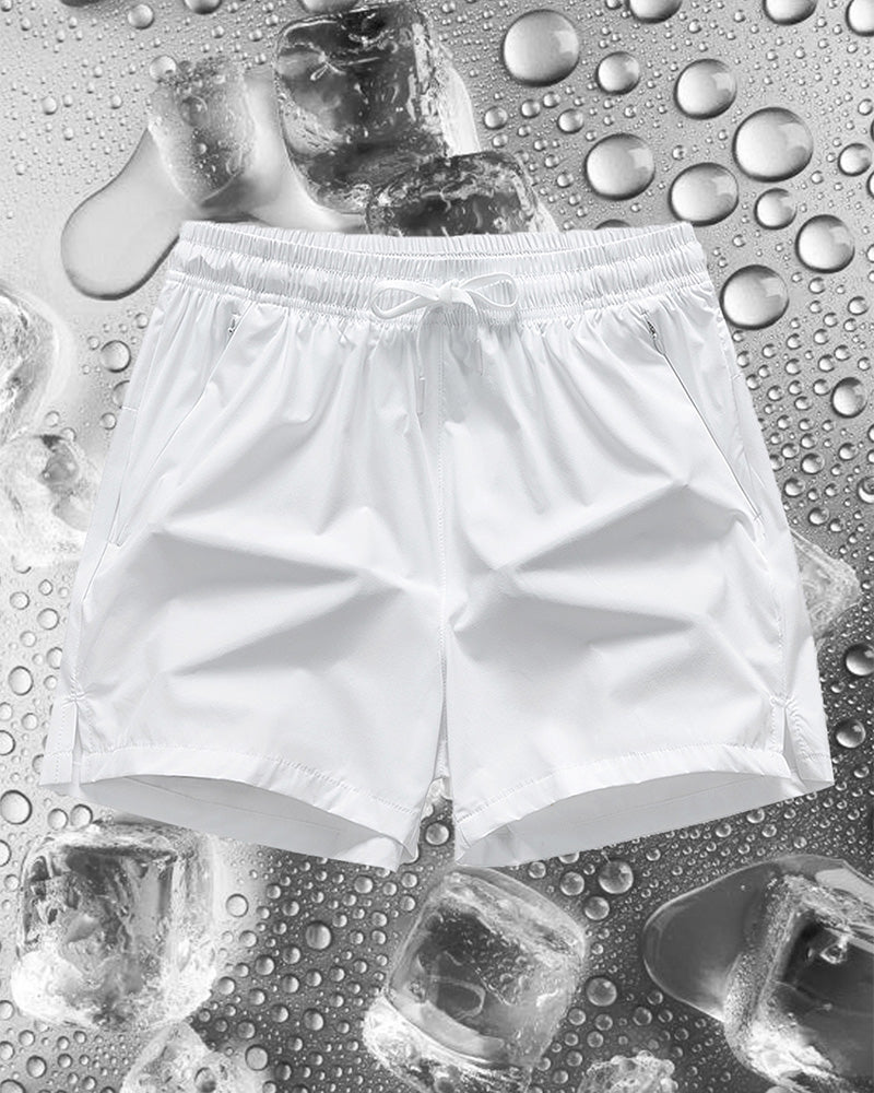 Men Elastic Waist Pocket Quick-Dry Ice Silk Sports Shorts
